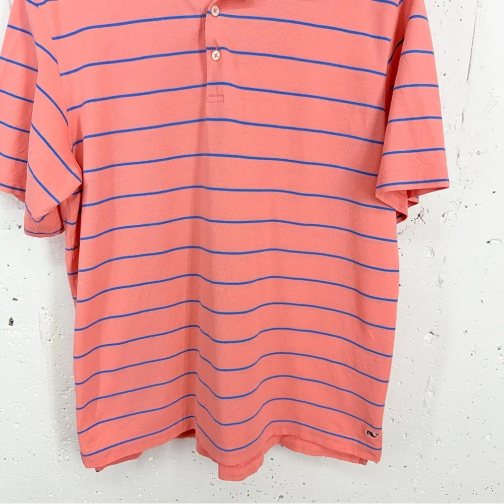 Vineyard Vines Men’s Size Large Pink & Blue Striped Polo Shirt